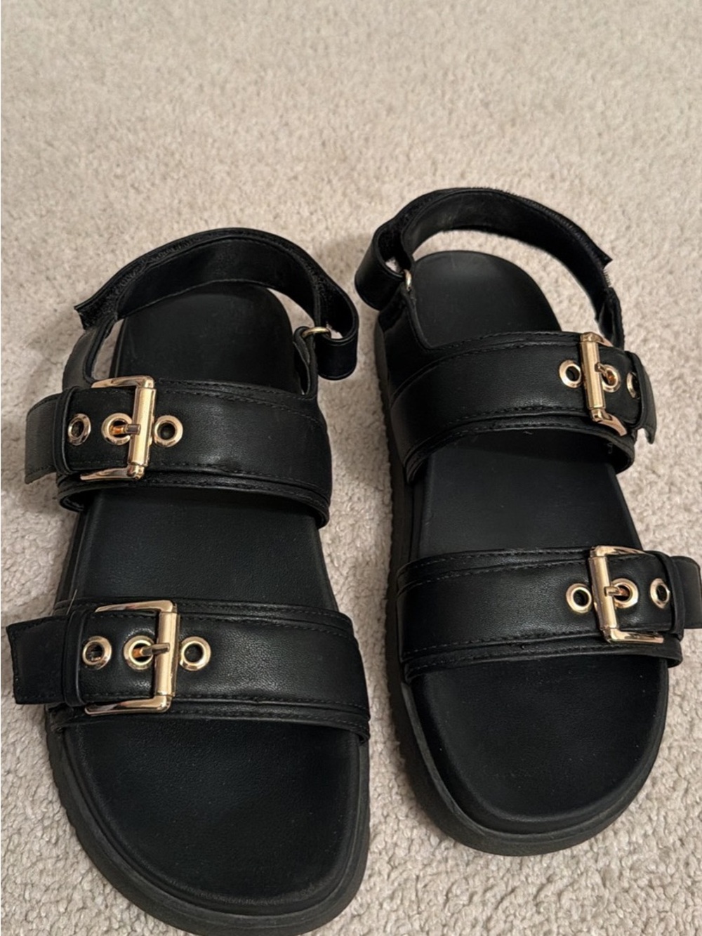 Madden Girl Black Sandals with Gold Buckles